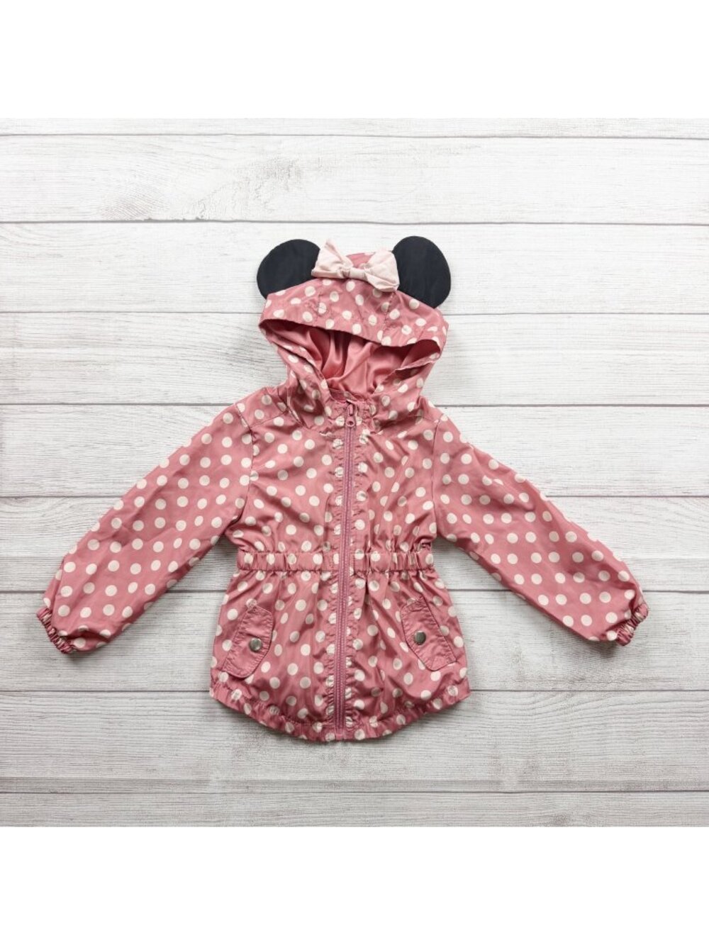 Disney Minnie Mouse Toddler Girls Pink Polka Dot Hooded Jacket Ears 4T